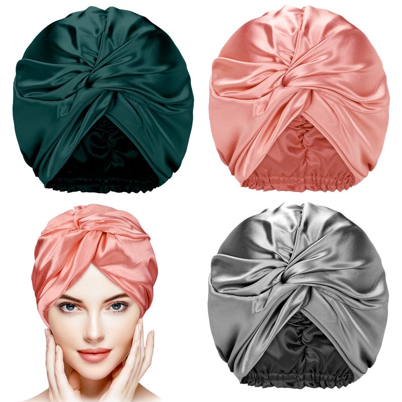 Vabean 3 Pcs Silk Bonnet for Sleeping Women Adjustable Satin Hair Wrap Double Layer Bonnet Cap Night Turban Elastic for Natural Curly Hair CareGreen Grey Watermelon Red